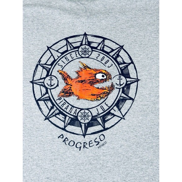 Pirana Joe Long Sleeve T Shirt Gray - Fish Tag - Progreso Mexico - 100%‎ Cotton - Picture 8 of 12